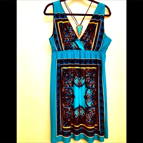 Enfocus Studio Other - SWIM COVER DRESS 1X BLACK TURQUOISE MANDALA TANK DRESS 16 OR LONG TOP M